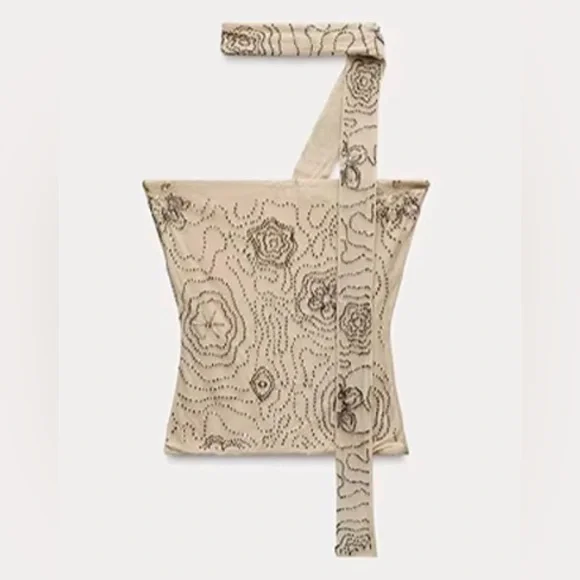 Zara Beige Tan Brown Beaded Floral Tube Top Blouse With Neck Scarf Large - Picture 1 of 4